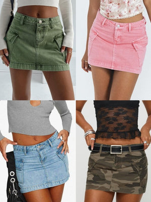 Camouflage Washed Pocket Denim Mini Skirt