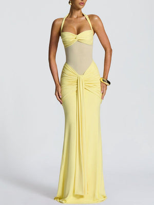 Neckband Lace Up Mesh Formal Dress Maxi Dresses