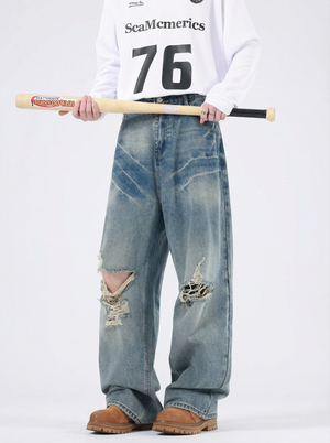 Loose Hole Wear-resistant Washing Old Jeans