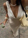 Cotton And Linen Elegant Waist-cinching V-neck Sleeveless Comfort Maxi Dresses