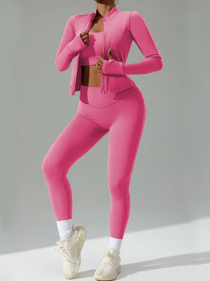 Tight Fit Yoga Sports Quick-drying Three-piece Gym Outfit