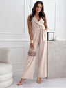 V-neck High-waisted Jumpsuit With A Fitted Waist And Tie