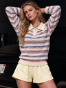 Striped Polo Neck Knit Sweater