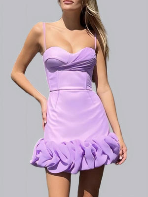 Pleated Skirt With Spaghetti Straps Slim Fit Mini&Short Dresses