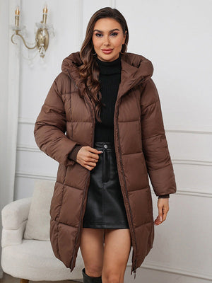 Hooded Zipper Mid-length Thick Down Jacket