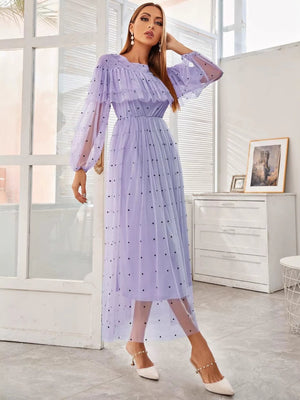 Mesh Polka Dots Maxi Dresses