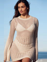 Hollow Knitting Hip-hugging Long Sleeve Sexy Cover Ups