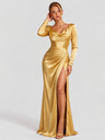 Slit Waist Slim Fit Pleats Solid Color Maxi Dresses