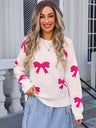 Bow Valentine's Day Color-blocked Knitted Sweater