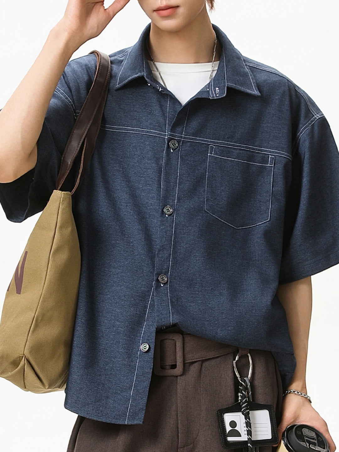 Color-blocked Faux Denim Shirts