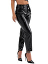 Glossy PU Leather Pocket Cropped Pants