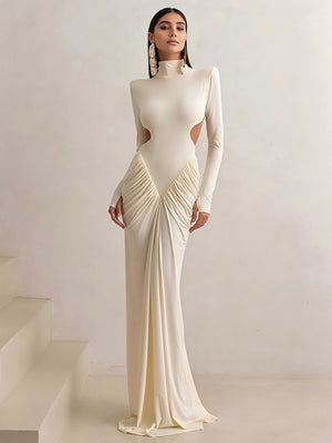 High-neck, Backless, Slim-fitting, Sexy, Solid-color Long Dress