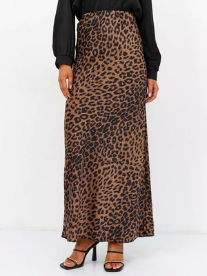 Satin Leopard Print High Waist Elasticity Silky Smooth Skirts