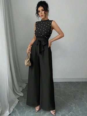 Polka Dots Crew Neck Sleeveless Wide-leg Jumpsuits