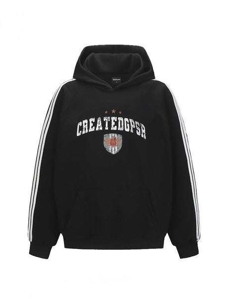 Jersey Style Distressed Letter Print Pole Bar Hoodies