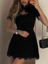 Lace Trim Hollow Out Waist Shaping Mini&Short Dresses