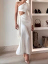 One-shoulder, Off-the-waist Pleated Maxi Dress
