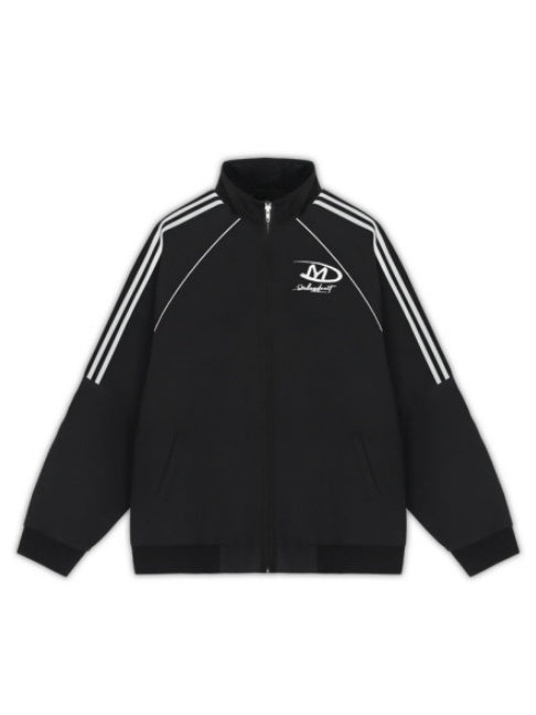 Stand Collar Letter Embroidery Ribbon Contrasting Colors Zipper Jackets