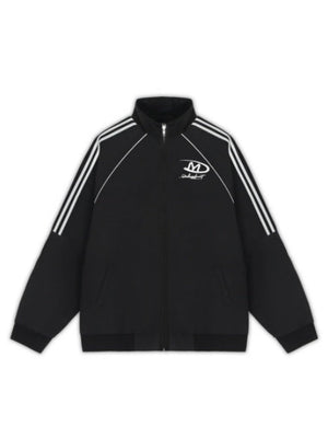 Stand Collar Letter Embroidery Ribbon Contrasting Colors Zipper Jackets