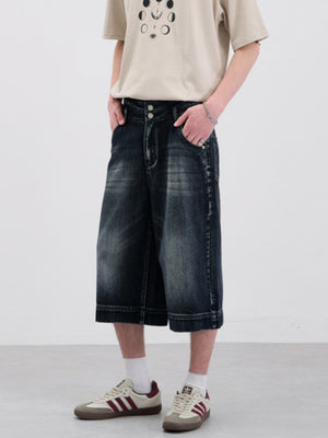 Double Buttons 7 Points Denim Shorts