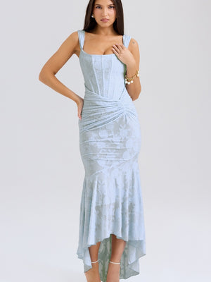 Floral Jacquard Fabric Boning Fishtail Maxi Dress