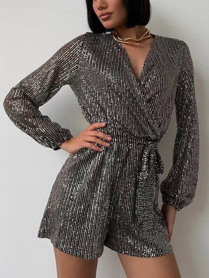 Sequins Long Sleeve V-neck Mini&Short Dresses