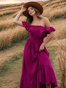 Ruffle Off-shoulder Neckline Waist Shaping Vacation Style Maxi Dresses