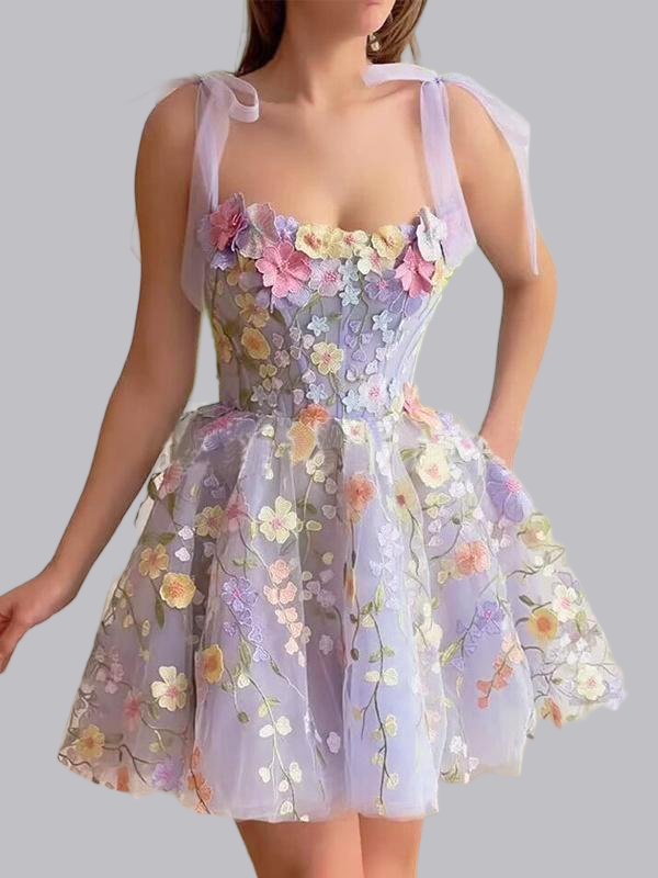 3D Floral Embroidered Bodycon Sexy Suspender Top Mini&Short Dresses