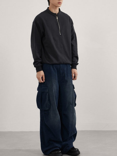 Retro Loose-fit Boxy Half Zipper Sweatshirts&Hoodies