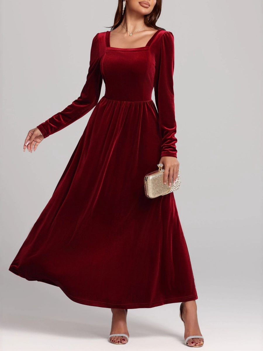 Swinging Square Collar Backless Long-sleeved Dress