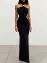 Metal Decoration Halter-neck Sleeveless Maxi Dresses