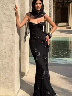 Bandage Big Backless Tight Fit Hip-hugging Jacquard Maxi Dresses