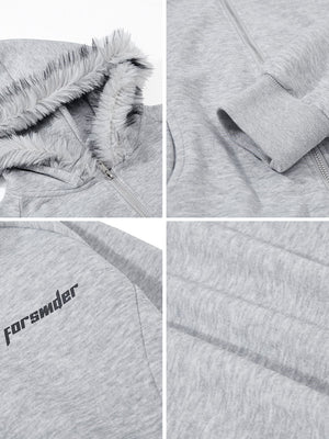 Fur Collar Hooded Zipper Sweatshirt
