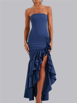 Tube Top Multi-layer Ruffles Hip-hugging Parties Maxi Dresses