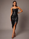 PU Leather Pleated Grace Camisoles Midi Dresses