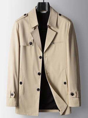 Business Notch-Lapel Single-Breasted Mid-Length Trench Coat