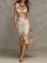 Hollow-out Bodycon Sleeveless Midi Dress With Lace Trim