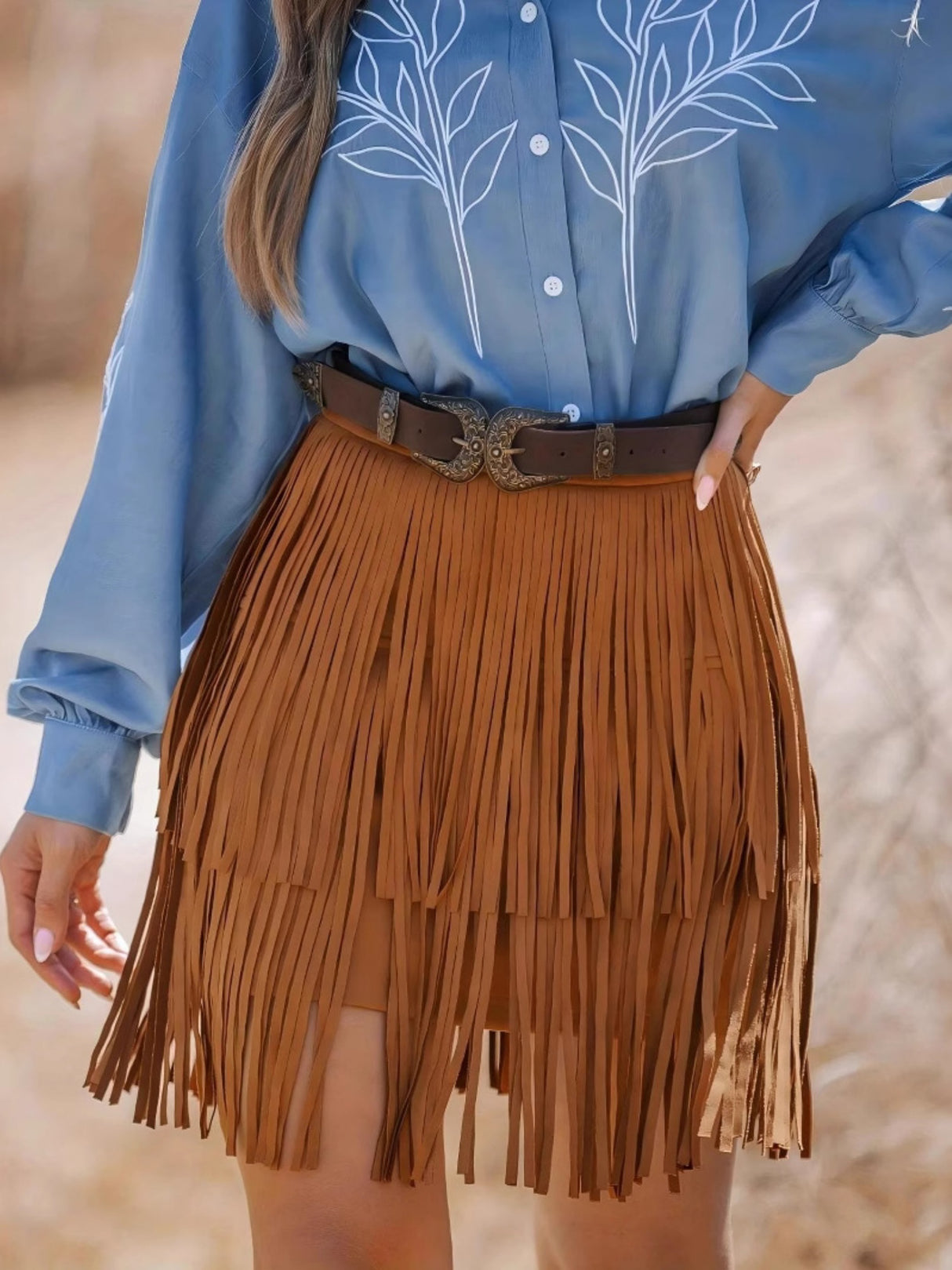 Imitation Suede Tassel Hem Cropped Skirts