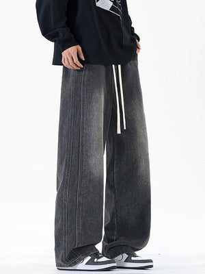 Lateral Bone Splicing All-match Loose Straight Leisure Jeans