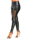 PU Leather Openwork Straps Tight Pencil Pants