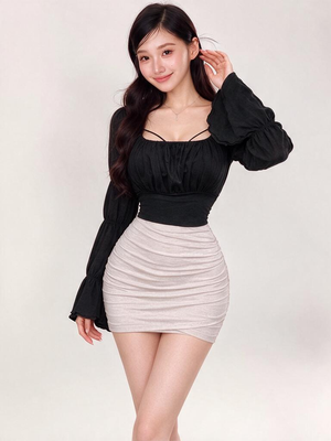 Slimming Pleated High-waisted Pencil Skirt