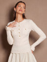 Half-open Metal Button Pocket Ruffle Sleeve Pullover Sweater