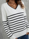 Stripes V-neck Color Matching Knitted Sweater