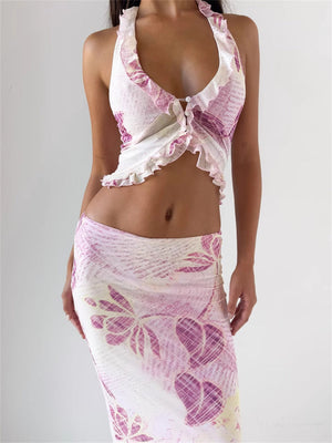 Liber Summer Women's Ruffle Plants and Flowers 2-piece Sets