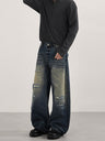 Washing Old Hole Patch Machete Vintage Wide-leg Jeans