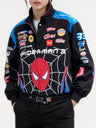 Black Sporty Spider Print Casual Long-Sleeve Motorcycle Style Jackets