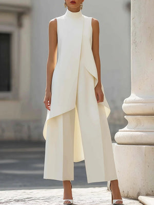Commuting Temperament Sleeveless Top With Irregular Hem Straight-leg Trousers Set 2-piece Sets