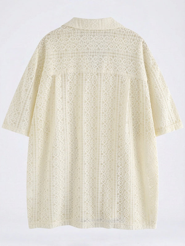 Hand-drawn Graffiti Printed Beach Vacation Lace Shirts