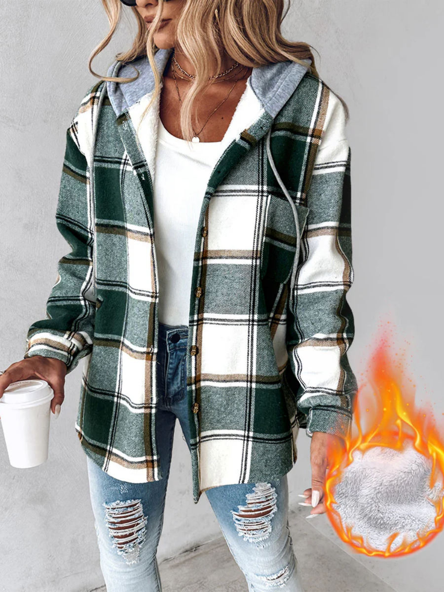 Karierte, langärmelige Plüsch-Kapuzenjacken