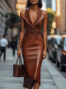 Waist Belt Irregular Hip-hugging PU Leather Midi Dresses